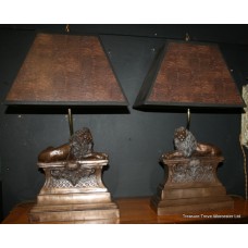 Pair of Lion Table Lamps with Shades