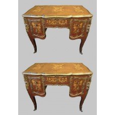 Pair of Louis XV Style Kingwood & Marquetry Brass Bound Desks