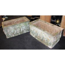 Pair of Old Reconstituted Cherubic Garden Planter Troughs