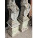 Pair of Old Reconstituted Lion Statues on Plinths