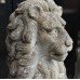 Pair of Old Reconstituted Lion Statues on Plinths