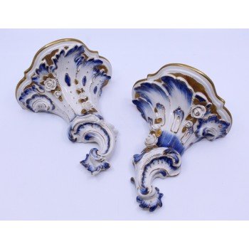 Pair of Rococo Volkstedt Porcelain Wall Brackets
