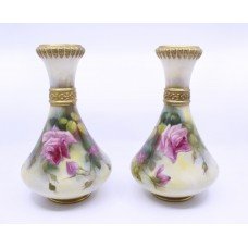 Pair of Royal Worcester Floral Blush 2187 Vases 1917