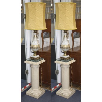 Pair of Venetian Style Brass Mounted Jewelled Glass Table Lamps on Pedestals