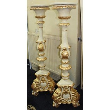Pair of Ornate Cream & Gilt Decorative Pedestals