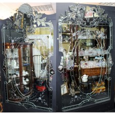 Pair of Ornate Venetian Style Full Length Etched Mirrors