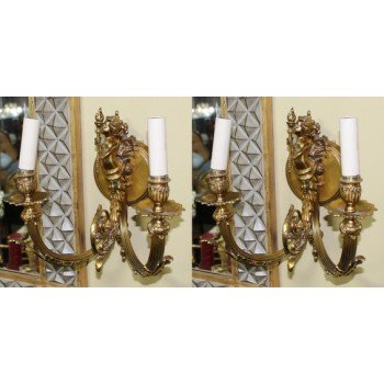 Pair of Quality Two Arm French Ormolu Cherub Wall Lights