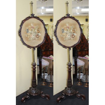 Pair of 19th c. Rosewood & Brass Tapestry Pole Screens