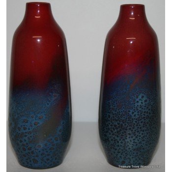 Pair of Royal Doulton Flambé Veined Oviform Vases