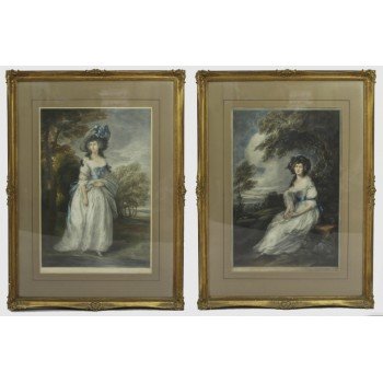 Pair of Romantic Coloured Mezzotints by Alfred J Skrimshire