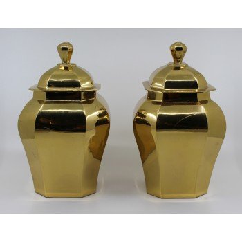 Pair of Solid Brass Lidded Urns