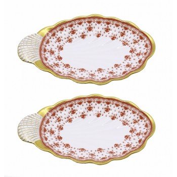 Pair of Spode Fleur de Lys Shell Form Dishes