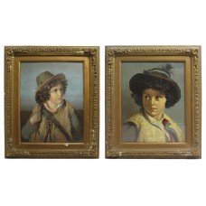 Pair of Victorian Oleograph Portraits Set in Gilt Frames