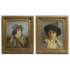 Pair of Victorian Oleograph Portraits Set in Gilt Frames