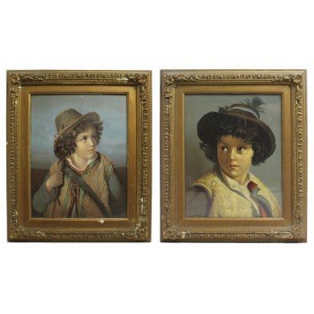 Pair of Victorian Oleograph Portraits Set in Gilt Frames