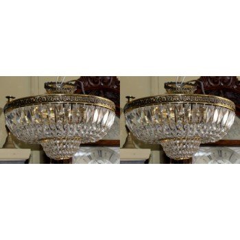 Pair of Vintage Crystal Gold Plated Chandeliers