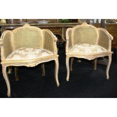 Pair of Washed Gilt French Style Carved Bergere Chairs