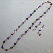 Pearl & Amethyst Gold Necklace & Earring Demi-Parure