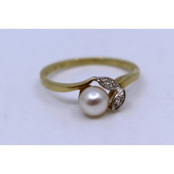 Pearl & Diamond Floral 14ct. Yellow Gold Ring