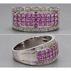 Pink Sapphire & Diamond 18ct White Gold Band Ring