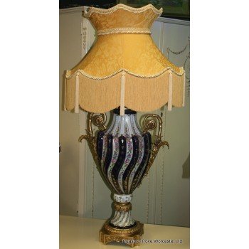 Superb Ornate Porcelain Table Lamp with Silk Shade
