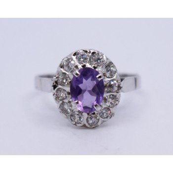 Silver Ring with Oval Amethyst Style Stone