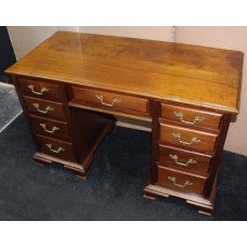 Edwardian Walnut Pedestal Desk with Brass Handles