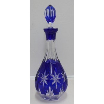 Quality Heavy Cut Glass Blue Overlay Crystal Decanter