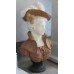 Red & White Marble Bust of Woman with Hat on Black Marble Base