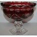 Ruby Cut Glass Overlay Crystal Jagged Topped Footed Bowl