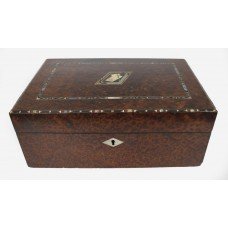 Regency Amboyna Silver Ebony & Abalone Inlaid Writing Box