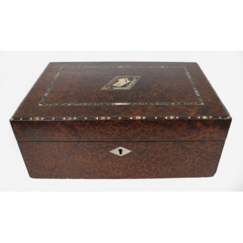 Regency Amboyna Silver Ebony & Abalone Inlaid Writing Box