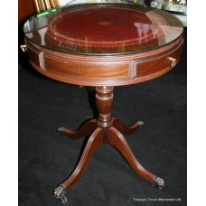 Regency Style Mahogany Leather Topped Drum Table
