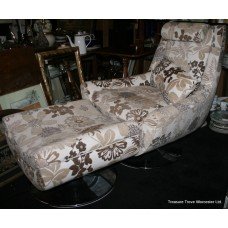Quality Retro Natural Patterned Swivel Chair & Footstool