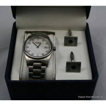 Rotary Stainless Steel Wristwatch & Cufflinks