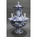 Late 19th c. Royal Bonn Tokio Blue & White Lidded Vase