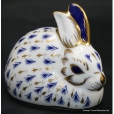 Royal Crown Derby Blue & Gold Rabbit Paperweight