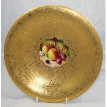 Royal Worcester Heavily Gilded Painted Fruit Comport by Nutt