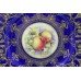 Royal Worcester Painted Fruit Plate by Hughes Heavily Gilded Cobalt Surround