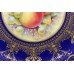 Royal Worcester Painted Fruit Plate by Hughes Heavily Gilded Cobalt Surround