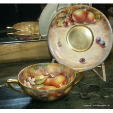 Royal Worcester Hand Painted Fruit Strathmore Soup Bowl & Saucer