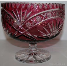 Ruby Cut Glass Overlay Crystal Footed Bowl