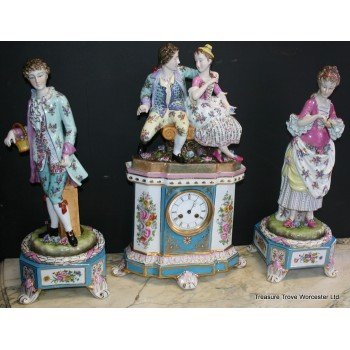 Russian Gardner (Verbilki) Porcelain Garniture Clock Set