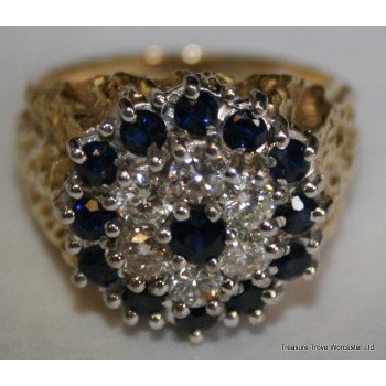 Sapphire & Diamond Fancy Cluster Signet Ring