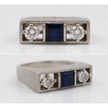 Sapphire & Diamond Three Stone White Gold Ring Sapphire & Diamond Three Stone White Gold Ring