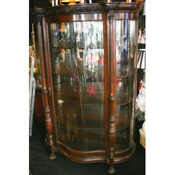 Serpentine Fronted Flemish Oak Display Cabinet c.1880