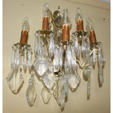 Pair of French Crystal & Brass Wall Lights Candelabra