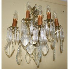 Set of 4 French Crystal & Brass Wall Lights Candelabra