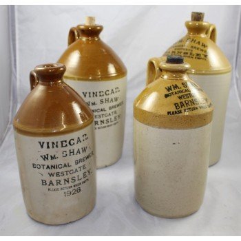 Set of 4 Early 20th c. Glazed Stoneware Vinegar Bottles WM.Shaw