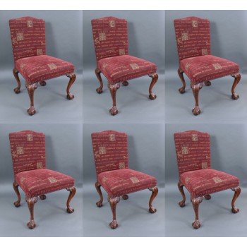 Set of 6 Upholstered Chippendale Style Mahogany Ball & Claw Chairs